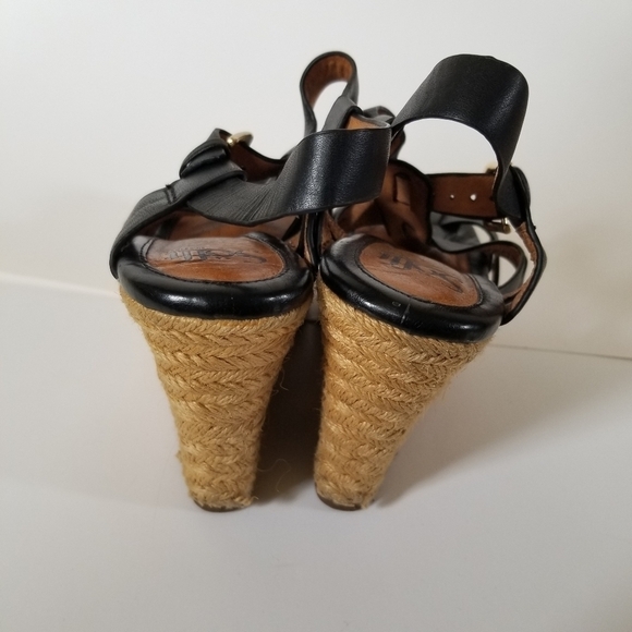 SOFFT Black Leather Heeled Wedge Espadrille Sandals Size 9.5 - Picture 2 of 7